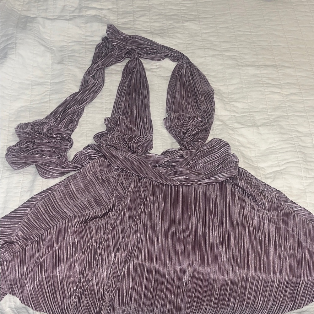 Purple Pleated Halter Dress
